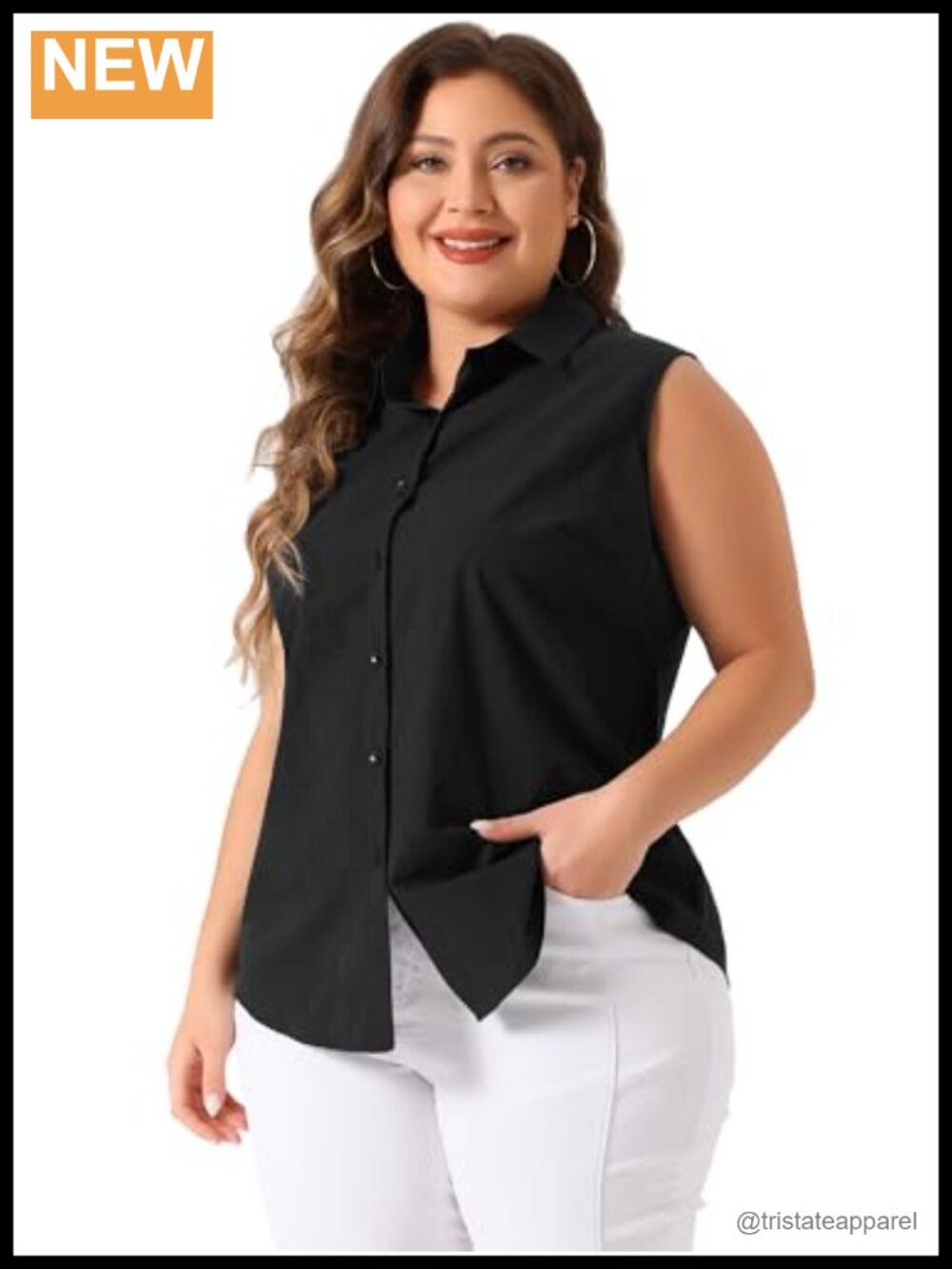 Plus Size Sleeveless Button Down Tank Top Office Work Shirt Women 1X-4X